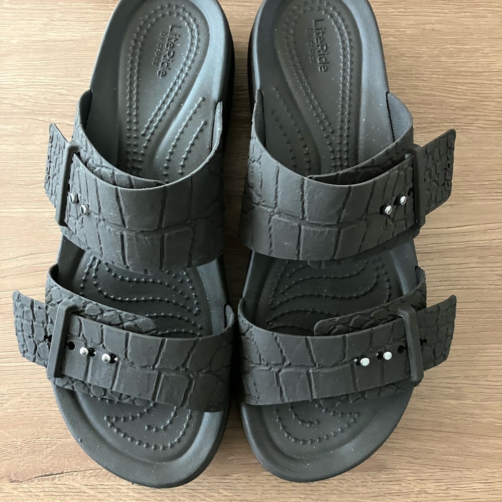 Blackish Brown Croc-Embossed Women's Sandals